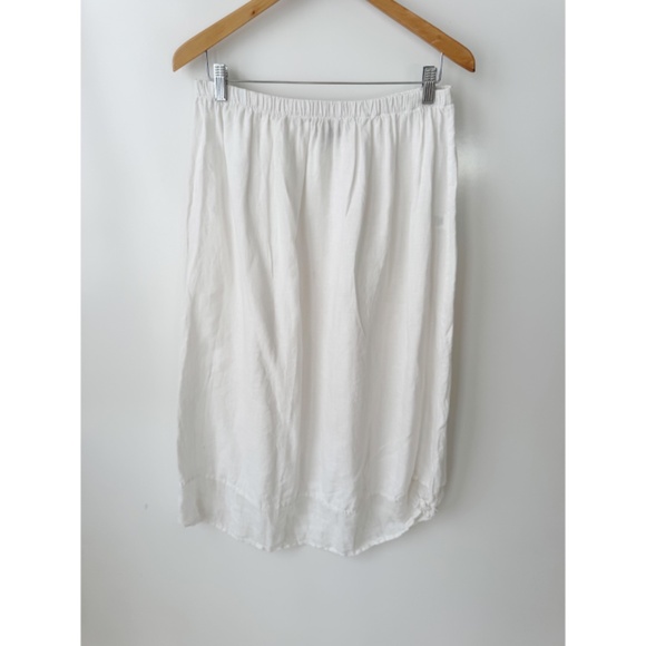 Flax 100% Linen Midi Elastic Waist Skirt White L - Picture 1 of 6